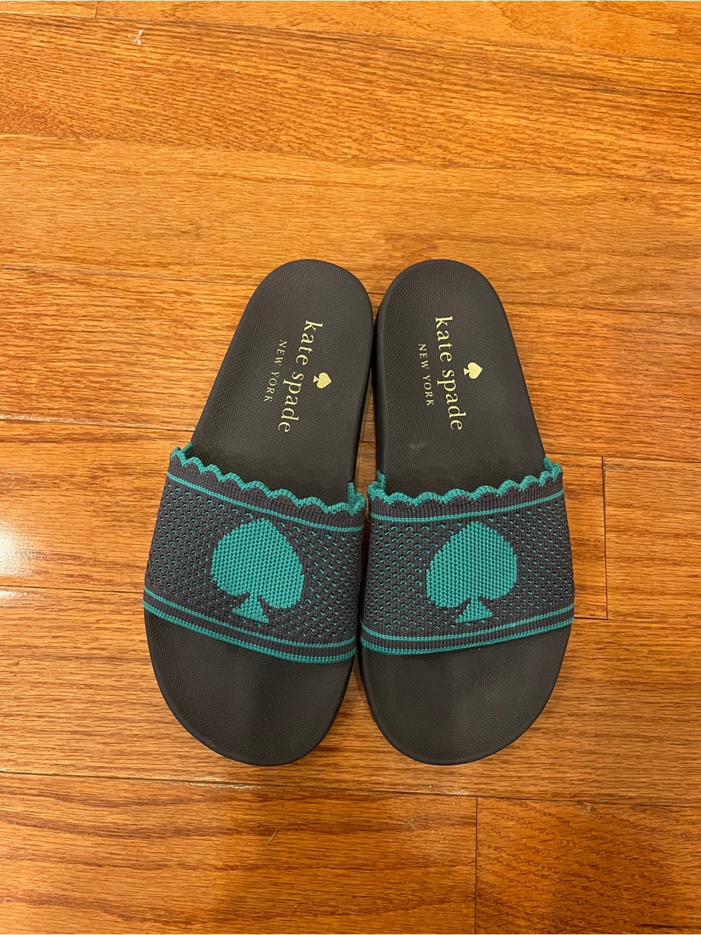 Kate Spade New York La Jolla Pool Slide Navy Blue Green Sandal Size 5-5.5
